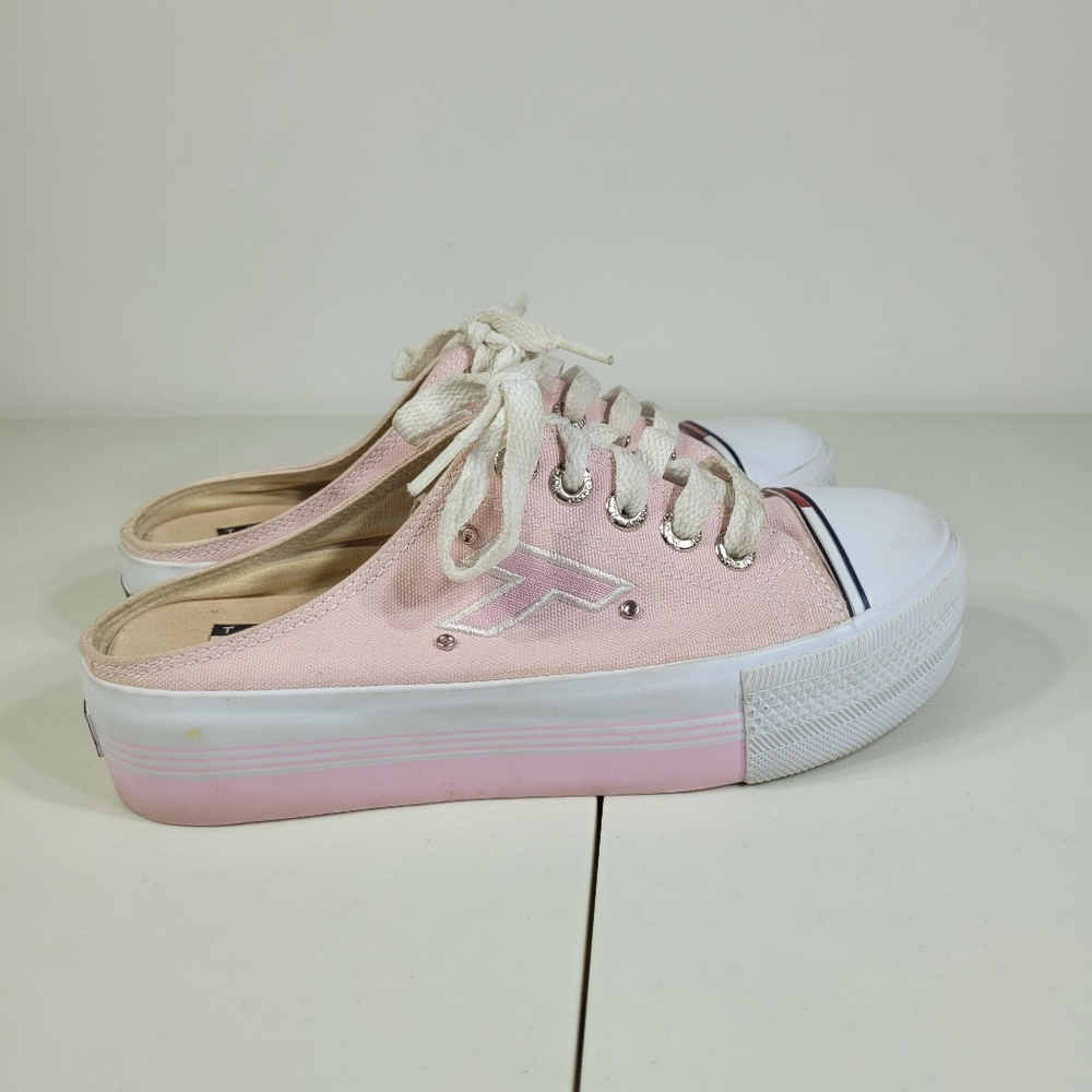 Vintage Tommy Hilfiger Womens 6 M Chunky Platform Slip On Shoes Pink White
